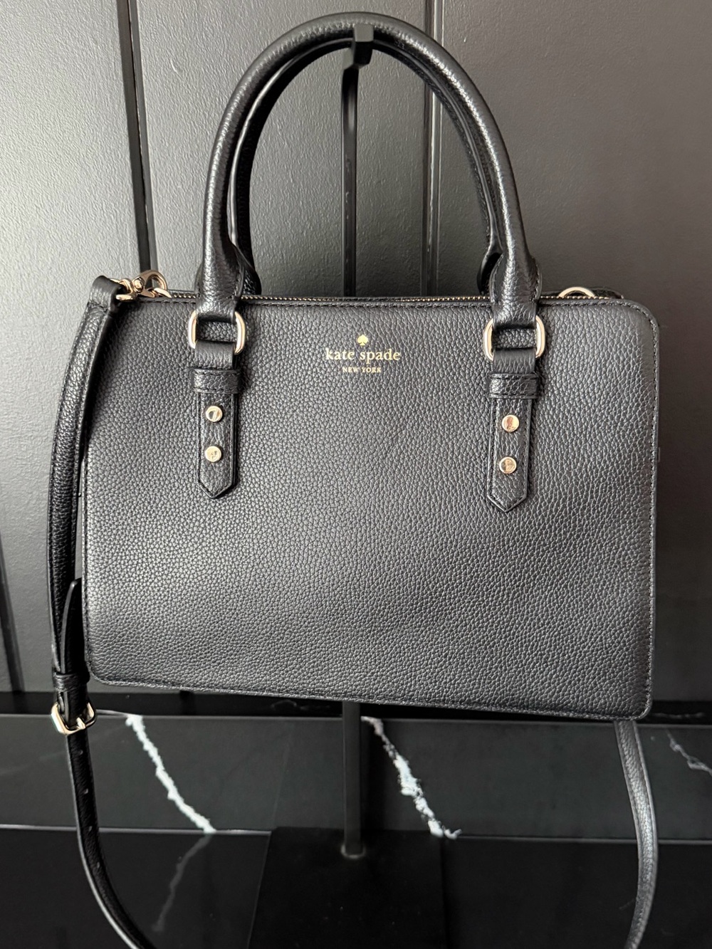 Kate Spade New York Black Pebbled Leather Satchel Crossbody